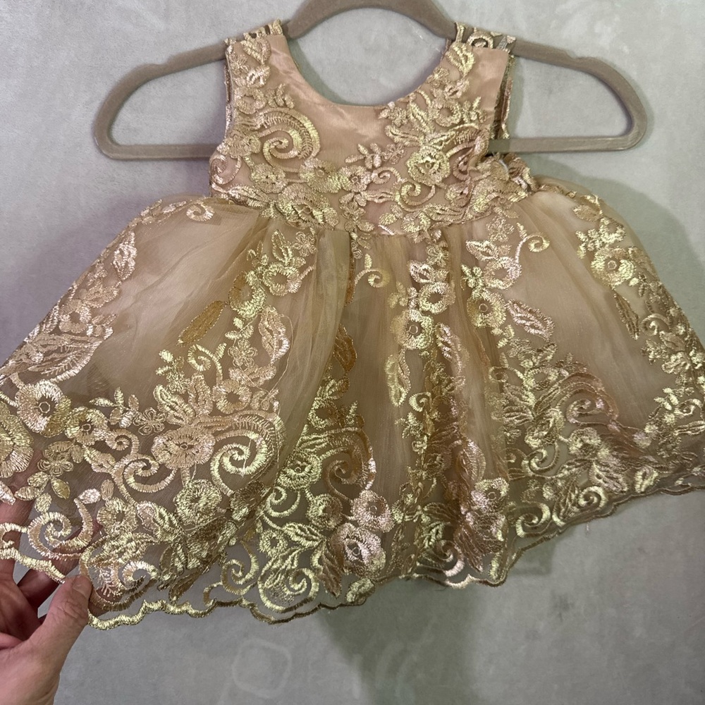Gold Embroidered Tulle Baby Party Dress